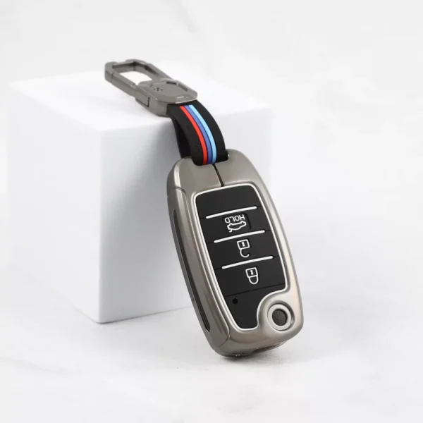 Metal Silicon Car Key Case Fit for KIA Seltos | KIA Sonet | Kia Carens (3 Button Flip Key)